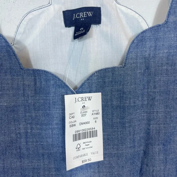 J.Crew Re-Imagined Blue Chambray Scallop Trim Cami Top 6 NWT - Picture 4 of 10